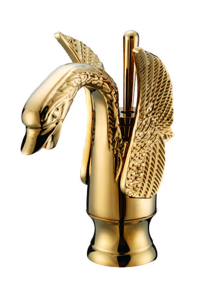 Free shipping Gold finish Single hole bathroom basin Lavatory sink Swan faucet Deck mounted