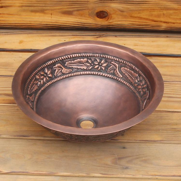 Unter counter Round Copper Vanity Sink smooth surface basin bathroom sink pure copper basin