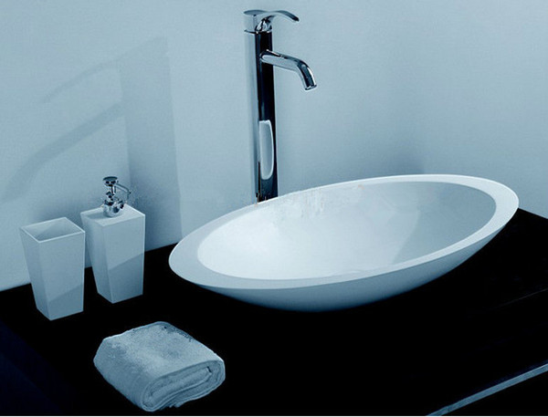 Oval Bathroom Solid Surface Stone Wash Basin Above Counter Matt White Or Glossy Laundry Vessel Sink RS3857