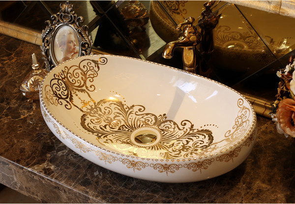 Bathroom Superior Ceramic Counter Top Sink Oval Wash Basin Porcelain Hand Painted Cloakroom Art Vessel Sinks jy-fx9981