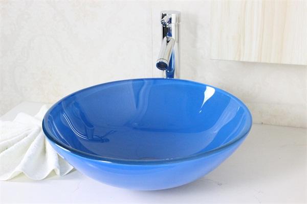 bathroom furniture glass wash basin with stainless steel bracket Water transfer printing glass basin N-560