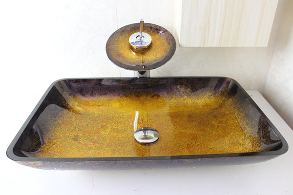 Above counter sink Tempered Glass Vessel Sink With Chrome l Faucet Set N-691