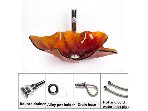 new bathroom toughened glass washbasin creative sunset red leaf color art style table basin Maple leaves