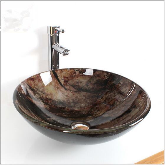 Wash Basin Glass Products Bathroom Cleaning Arts Decorative Materials Dark Brown Color (8359-C)
