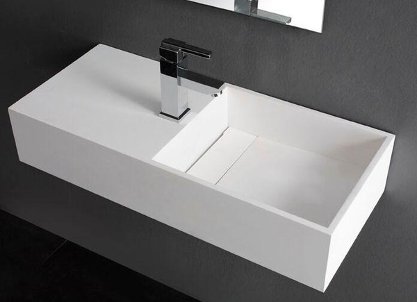 BATHROOM 750MM WALL HUNG OR VANITY COUNTER TOP BASIN SOLID SURFACE STONE MATT WHITE WASH BASIN RS3817
