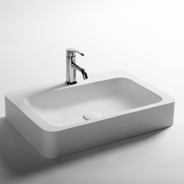 Rectangular Bathroom Solid Surface Stone Wash Basin Above Counter Matt White Or Glossy Laundry Vessel Sink RS3862