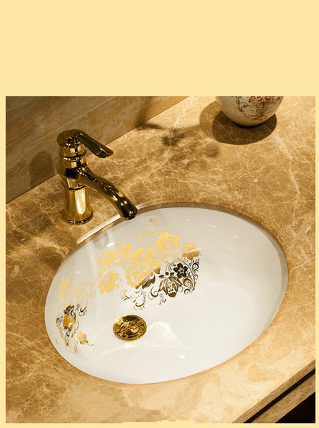 470*385mm Unique Bathroom Oval Lavabo Ceramic Under Counter WashBasin Cloakroom Embeded Porcelain Vessel Sink in Eurpean Style JY889