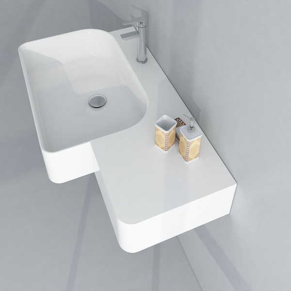 Rectangular Bathroom Solid Surface Stone Wash Basin wall hung Matt White Or Glossy Laundry Vessel Sink RS38186