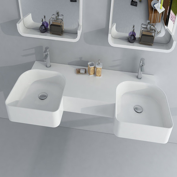 Rectangular Bathroom Solid Surface Stone Wall hung Sink Fashionable Cloakroom Stone Matt Or Glossy Wash Basin RS38190