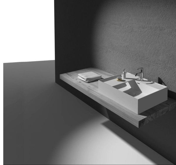 Rectangular Bathroom Solid Surface Stone Counter Top Vessel Sink Fashionable Cloakroom Stone Glossy Vanity Wash Basin RS38331