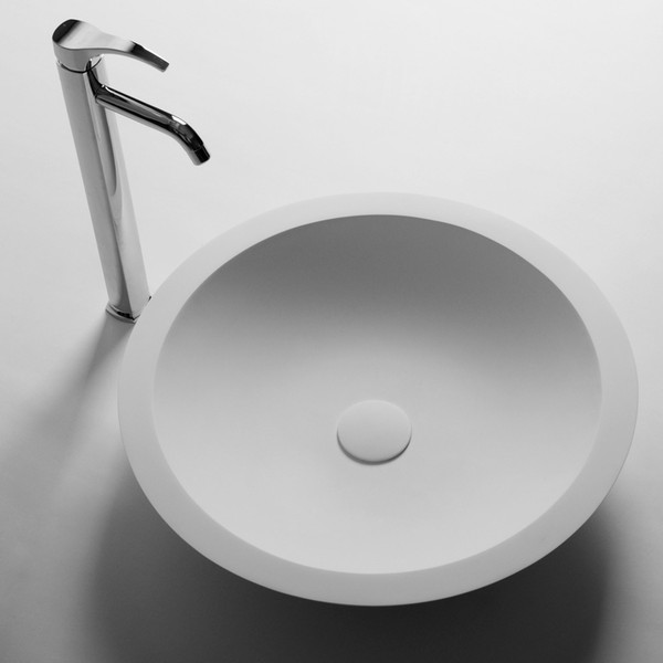 Round Bathroom Solid Surface Stone Wash Basin Above Counter Matt White Or Glossy Laundry Vessel Sink RS3856