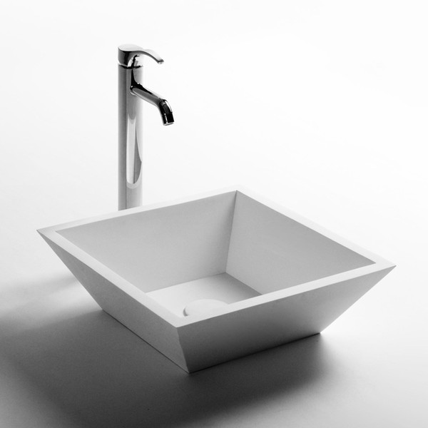 Rectangular Bathroom Solid Surface Stone Wash Basin Above Counter Matt White Or Glossy Laundry Vessel Sink RS3832