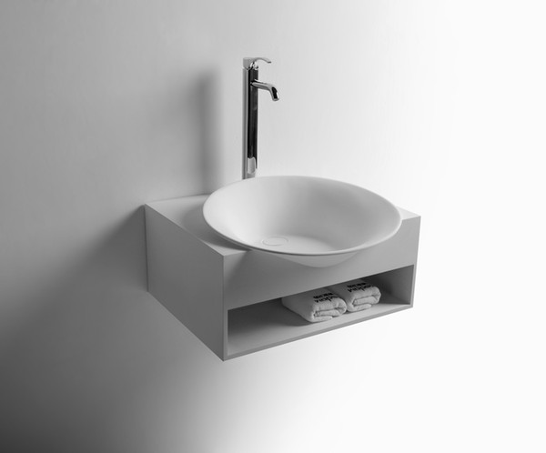 Rectangular Bathroom Solid Surface Stone Wash Basin wall hung Matt White Or Glossy Laundry Vessel Sink RS3871