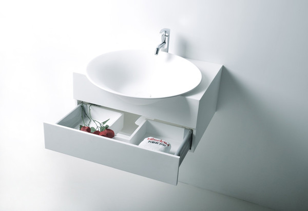 Rectangular Bathroom Solid Surface Stone Wall hung Sink Fashionable Cloakroom Stone Matt Or Glossy Wash Basin RS3872
