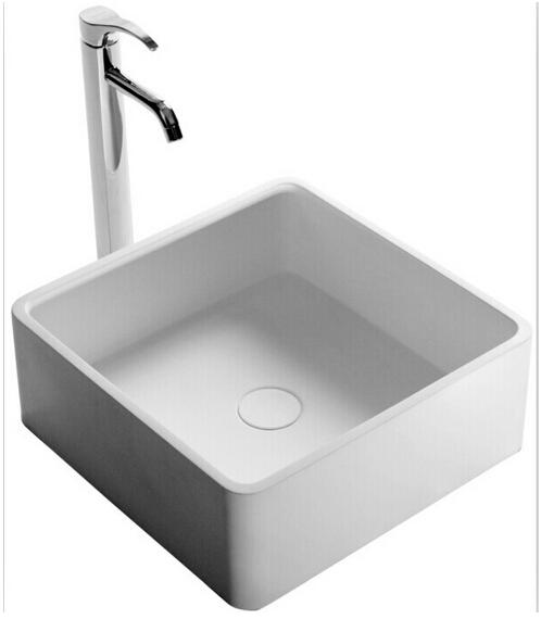 Square Bathroom Solid Surface Stone Counter Top Vessel Sink Fashionable Cloakroom Stone Vanity Wash Basin RS3874-2