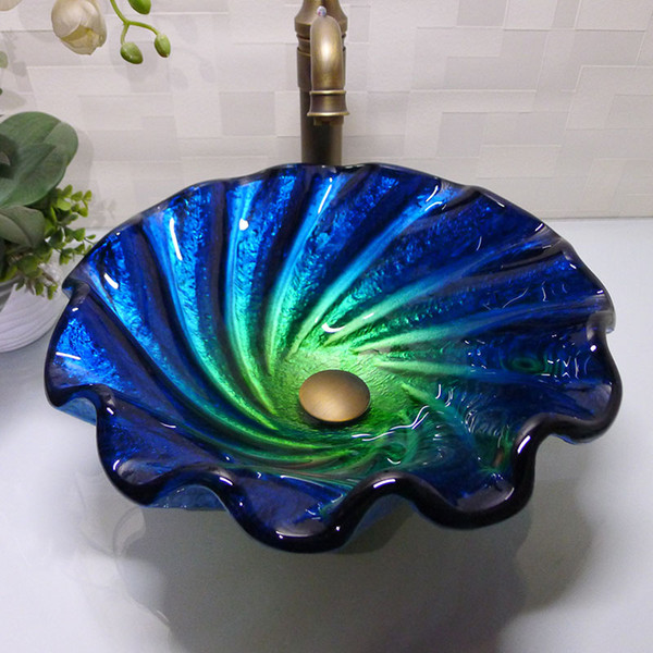 cloakroom glass sink handcraft counter top round Wash Hand basins bathroom vanity HX002
