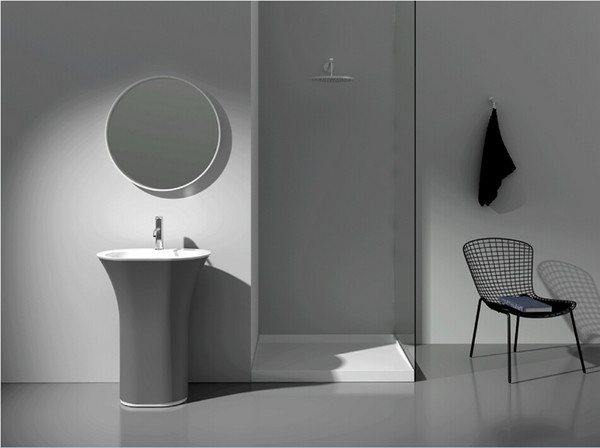 CUPC Certificate Free Standing Solid Surface Stone Bathroom Wash Basin Cloakroom Round Pedestal Sink Matt Or Glossy Finishing RS3824
