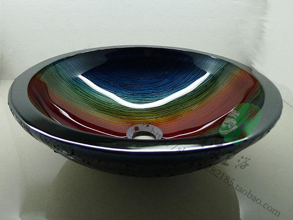 Bathroom tempered glass sink handcraft counter top round basin wash basins cloakroom shampoo vessel bowl HX027