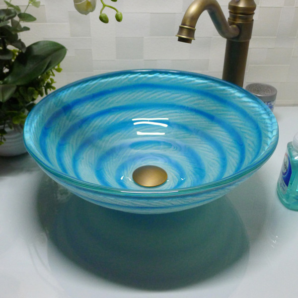 Bathroom tempered glass sink handcraft counter top round basin wash basins cloakroom shampoo vessel bowl HX006