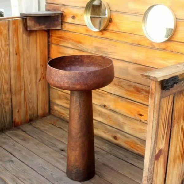 Copper Vanity Sink Hand hammered Forged copper pillar basin washbasin art basin toilet integrated hand-washing basin floor-type washbasin r