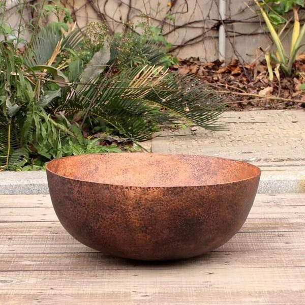 Ultra-thick Vintage bronze terrace basin art basin European Mexican sRound Copper Vanity Sink Hand hammered Copper sink Copper bathroom sink
