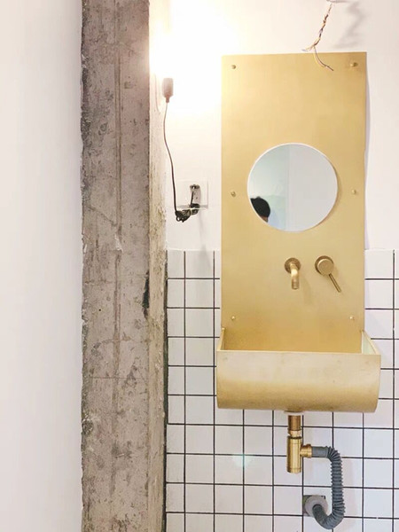 big brass VanitySink smooth surface bathroom sink Small family wall wash basin bathroom brass Nordic restaurant hotel wall wash basin