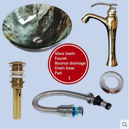 Wash Basin Glass Products Bathroom Cleaning Arts Decorative Materials Soil Color Three different styles of faucets are used in combination