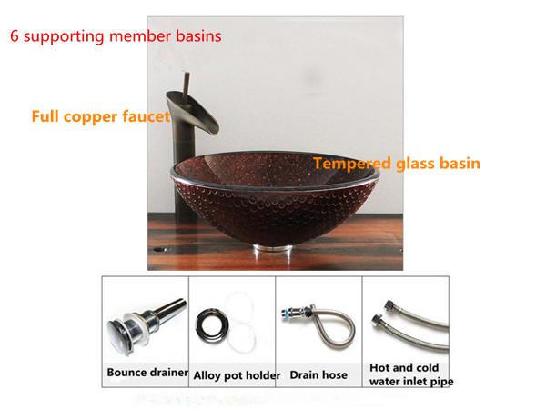 Basin Wash basin Glass Products Bathroom Cleaning Arts Home Decoration Made in China Dark red Sink Flume Trough flour-mising (9236)