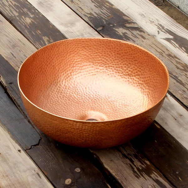 Round Copper Vanity Sink Hand hammered Copper sink Copper bathroom sink