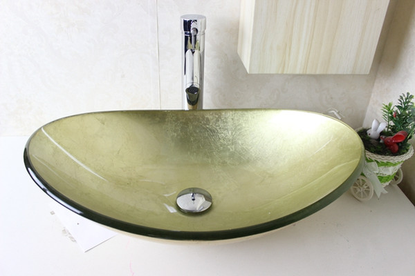 Tempered Glass Vessel Sink With Chrome Waterfull Faucet Set N-681