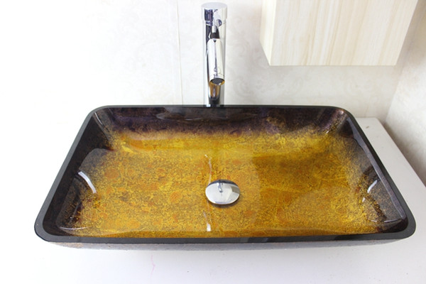 Rectangular basin Tempered Glass Vessel Sink With Faucet Set N-690