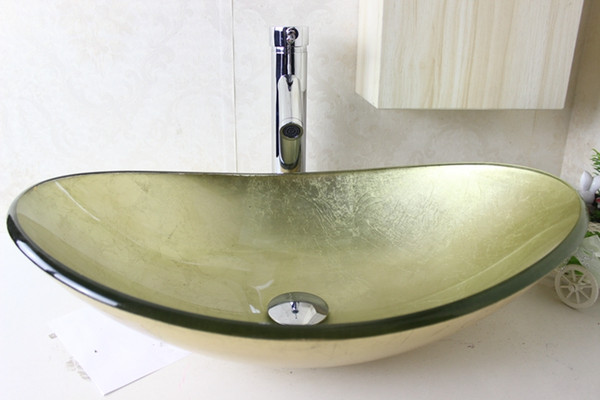 above counter sink Tempered Glass Vessel Sink With Chrome Faucet Set N-681