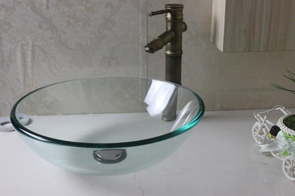 420 transparent glaucoma basin Tempered Glass Vessel Sink With Faucet Set N-278