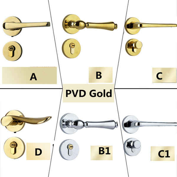 Modern Fashion Indoor split mute wooden door lock PVD gold chrome bedroom book room door lock shiny silver lock hings door stop