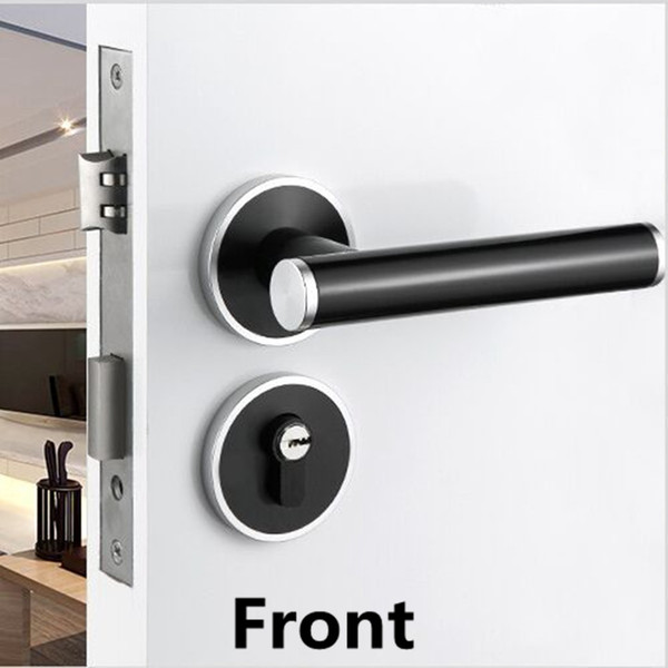 American interior bedroom split door lock European modern simple matte black Bathroom study kitchen Solid wood door handle lock
