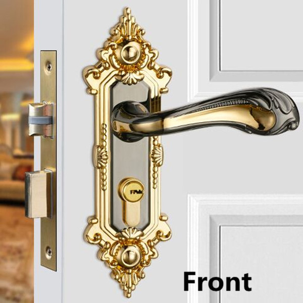 Modern fashion golden Mute indoor handle locks bright golden / gun colour bedroom book room solid wooden door locks with key