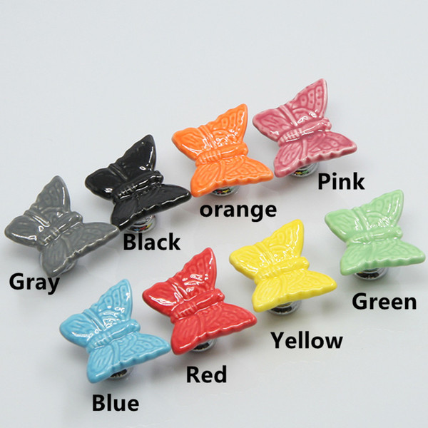 beautiful Full colour butterfly cermaic children room furniture knobs cartoon butterfly porcelain drawer cabinet knobs pullsCartoon colorful