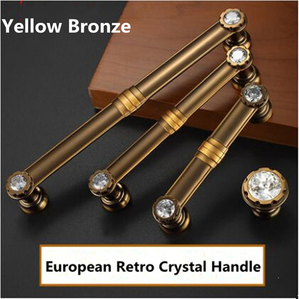 96mm 192mm European Retro crystal kitchen cabinet cupboard door handles yellow bronze dresser drawer cabinet knob pull 5