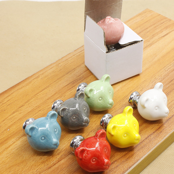 cartoon kids knobs colour ceramic bear drawer shoe cabinet knobs pulls silver chrome children room furniture handle green