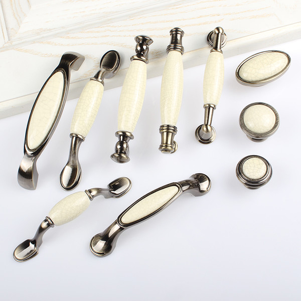 96mm 128mm crack ceramic kitchen cabinet drawer handles knobs 76mm bronze dresser door pulls handles 5