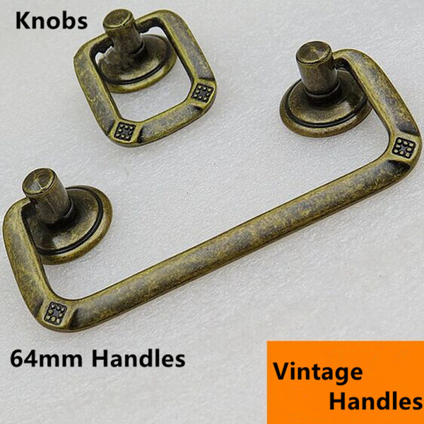 Vintage style drop rings furniture handle 64mm bronze kitchen cabinet dresser handle knob antique brass drawer knob pull 2.5