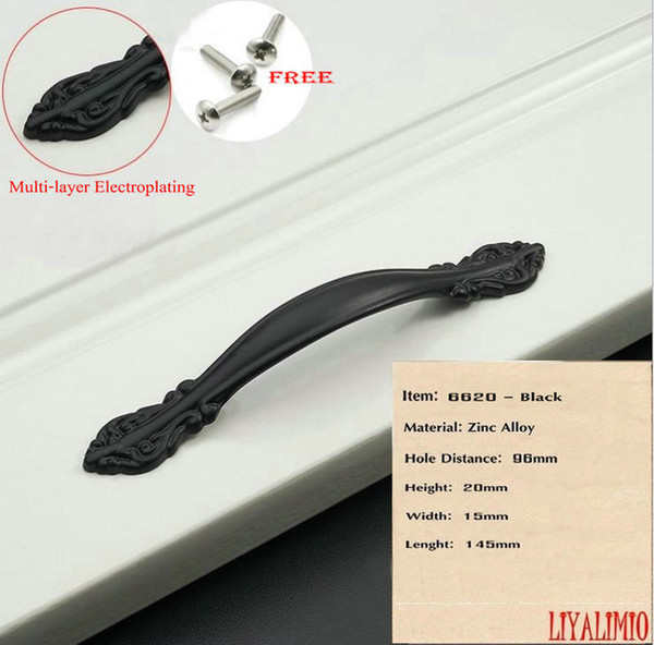 6620-96 Black Zinc Alloy Cabinet Handles Wadrobe Door Pulls Drawer Knobs Kitchen Cupboard Handles Furniture Handle Hardware