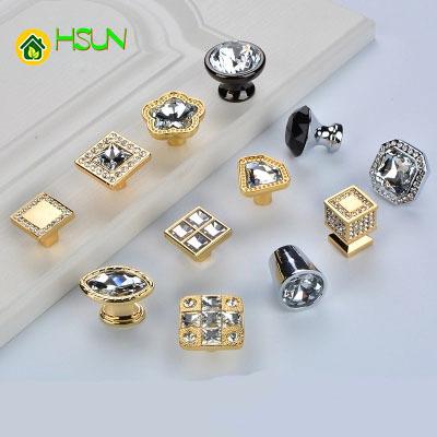 2Pcs Diamond handle single hole golden style modern contracted Hollywood wardrobe door drawer shoe cabinet crystal handle