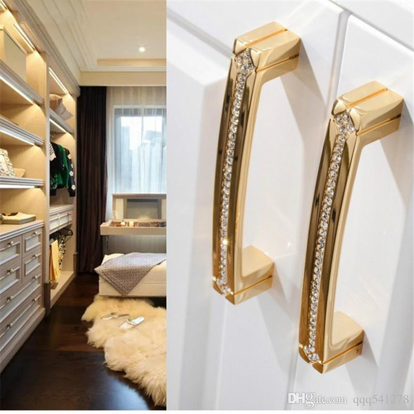 Cabinet Knobs 24K Real Gold Czech Crystal Drawer Door Handle Furniture Knobs Pull Handles Never Fade Gold & Chrome