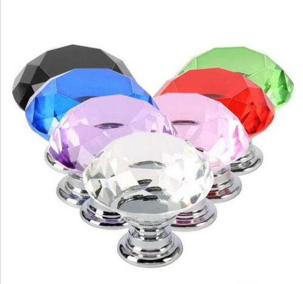30mm Diamond Crystal Glass Door Knobs Drawer Cabinet Furniture Handle Knob Screw Furniture Accessories