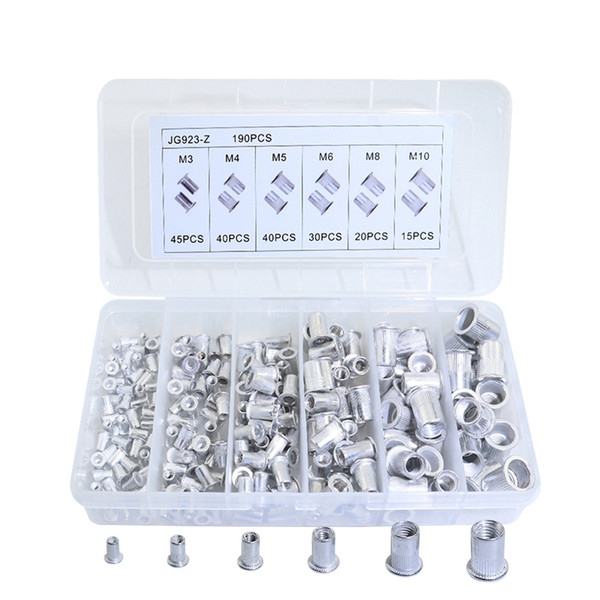 190pcs Aluminum Alloy Rivnut Flat Head Threaded Insert Cap M3 M4 M5 M6 M8 M10 Rivet Nut
