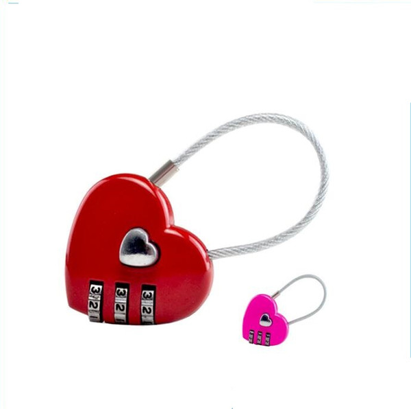 portable mini Wire rope combination lock for notebooks schoolbag knapsack cute heat shape love password lock outdoor travel bag padlock