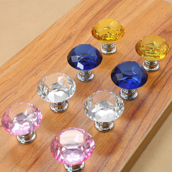 30mm Diamond Crystal Door Knobs Glass Drawer Knobs Kitchen Cabinet Furniture Handle Knob Screw Handles and pulls A180808
