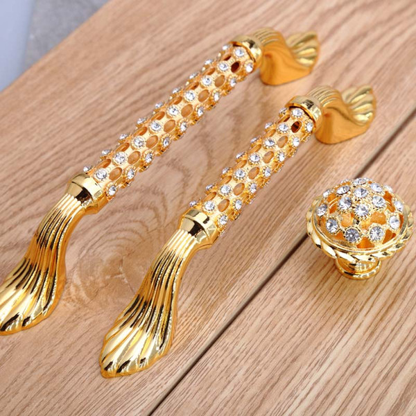 96mm 128mm 24K gold rhinestone win cabinet dresser door handle glass diamond drawer knob pull fashion deluxe furniture handle 5