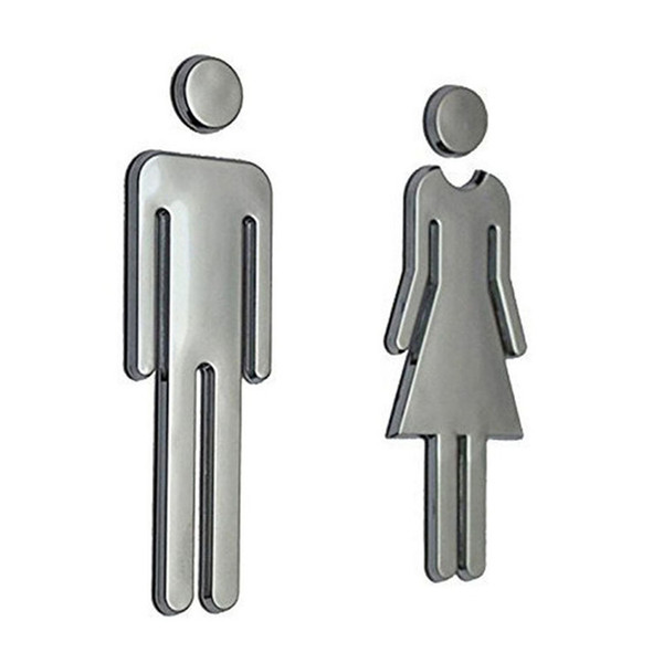 Acrylic Toilet Symbol Adhesive Backed Men's and Women's or Unisex Bathroom Sign for Hotel,Office,Home,Restaurant (silver)